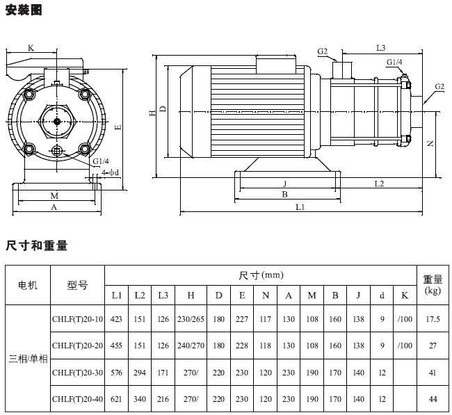 不銹鋼多級離心泵安裝圖、尺寸及重量